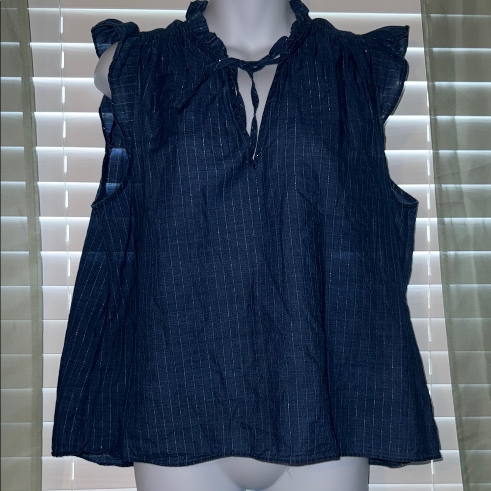 J. Crew Denim size large denim blouse with silver pin stripes